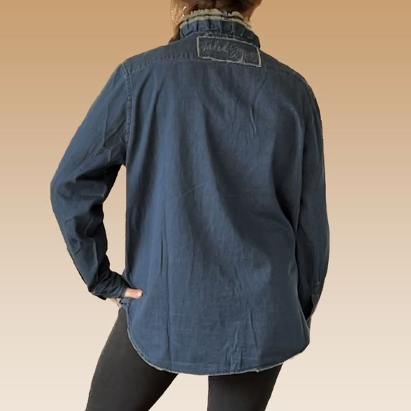 Jaded Gypsy Cutting Edge Button Down Lace Detail Denim Top - Picture 2 of 5